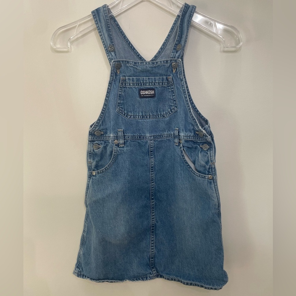 Vtg Oshkosh B'Gosh Girls Denim Bib Overall Jumper Dress Adjustable Strap Size 6